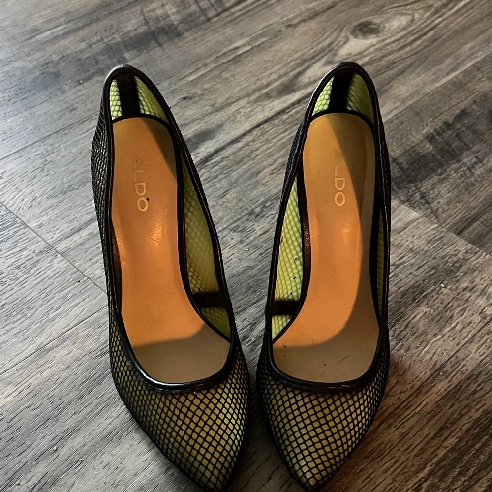 Aldo Black and Lime Mesh Heels